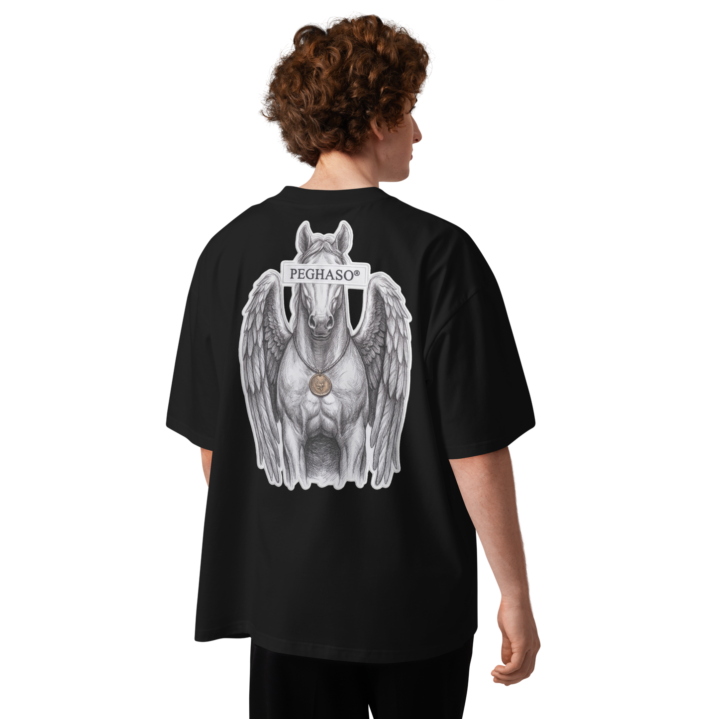 luxury-black-oversize-t-shirt-pegaso-mythic-graphic-back-heavyweight-organic-cotton-peghaso