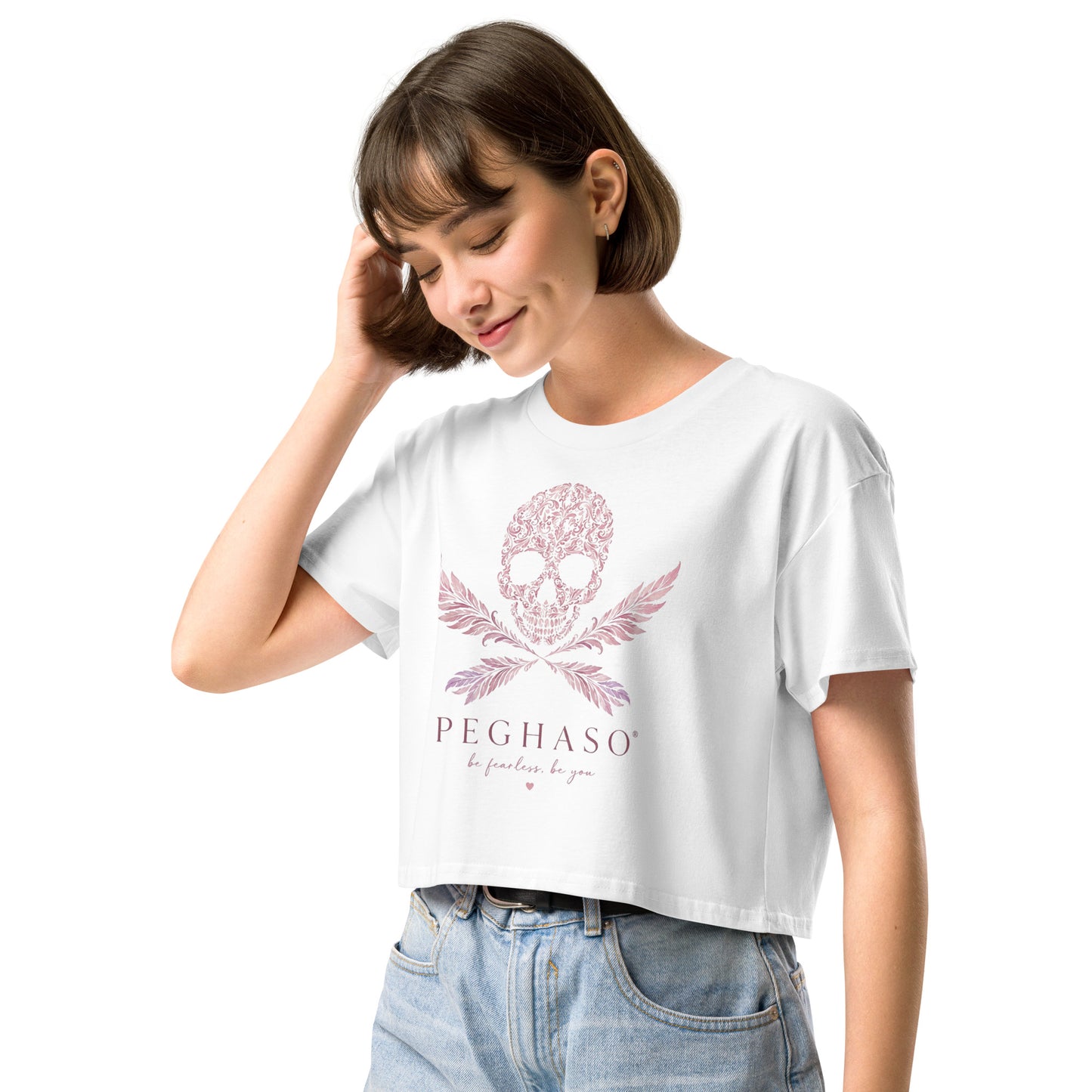 Detalle Calavera Rosa Camiseta Crop Top Mujer PEGHASO