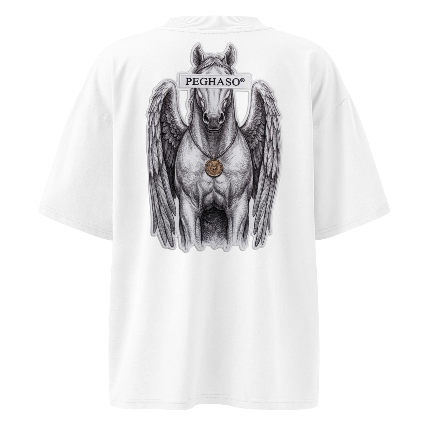 premium-white-oversized-shirt-mythological-pegaso-print-back-sustainable-luxury-fashion-peghaso