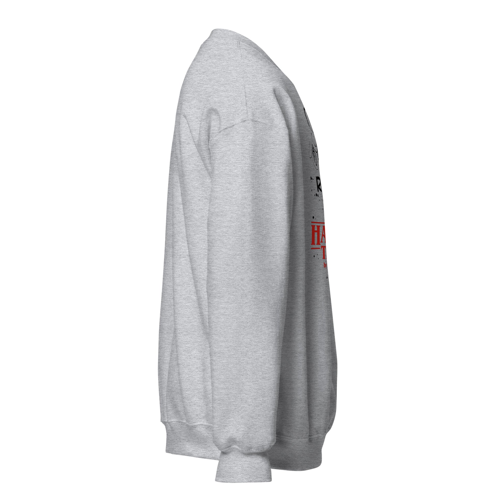 Sudadera luces Navidad Stranger Things diseño RUN con guirnalda y luna creciente. Sudadera gris stranger things