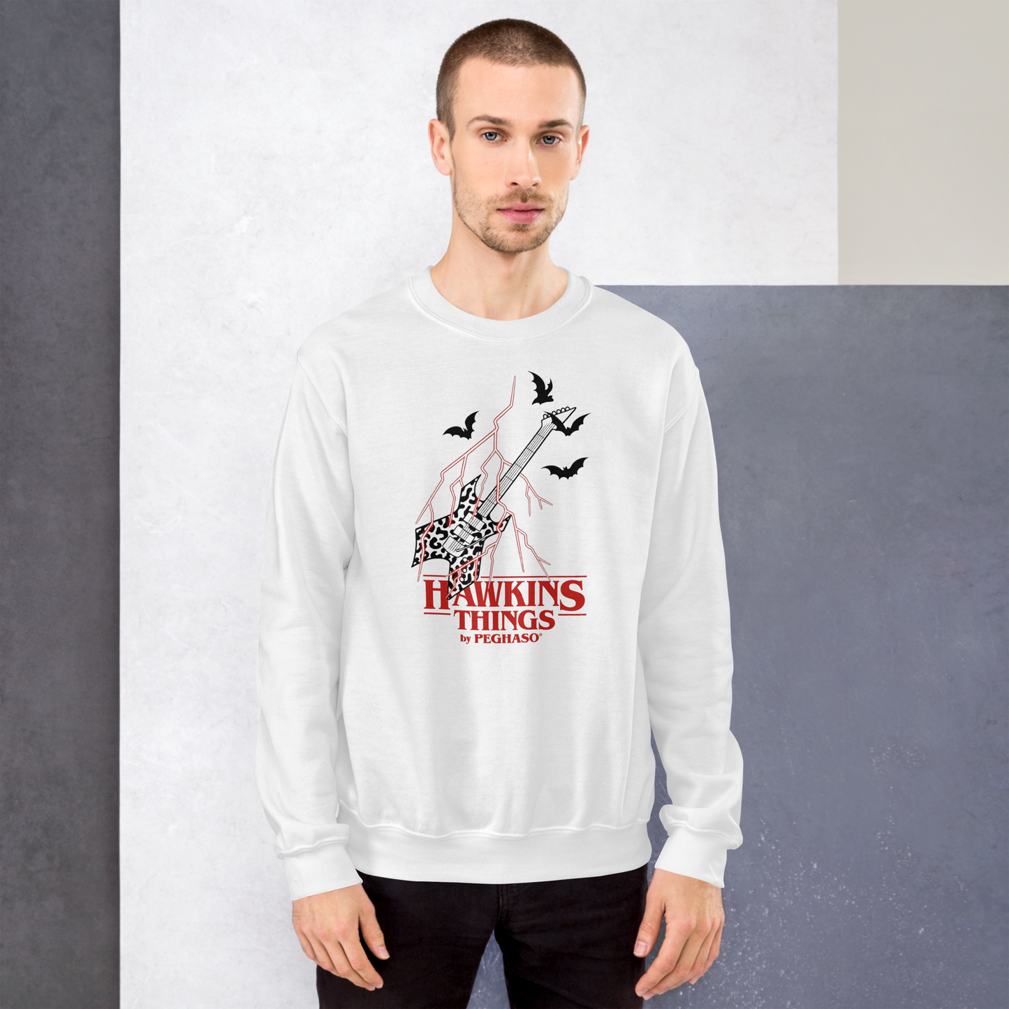 Sudadera Eddie Hellfire Guitar - Hawkins Things by PEGHASO | Estilo Retro 80s