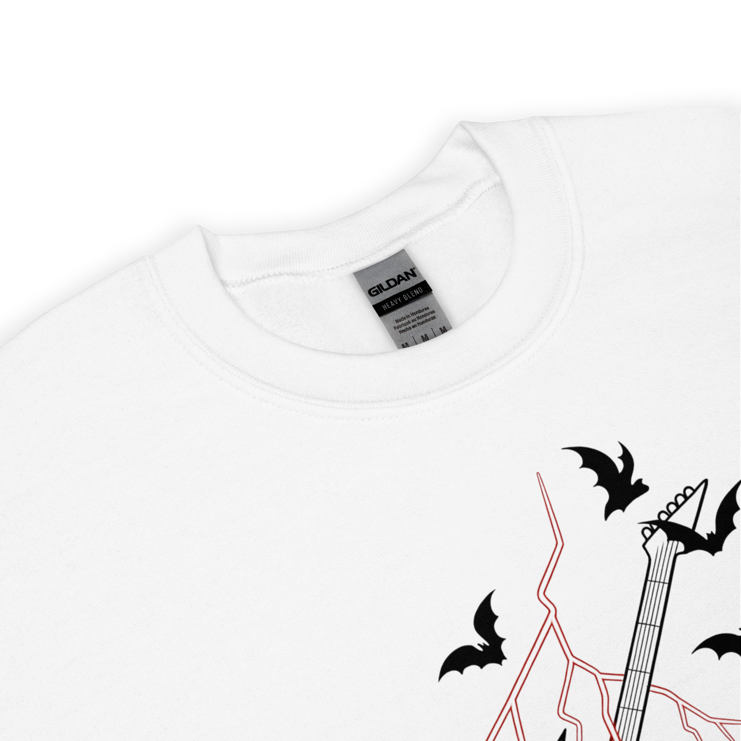Sudadera blanca con diseño de guitarra de Eddie Munson y rayos, colección Hawkins Things de PEGHASO. Sudadera Eddie Munson de Stranger things