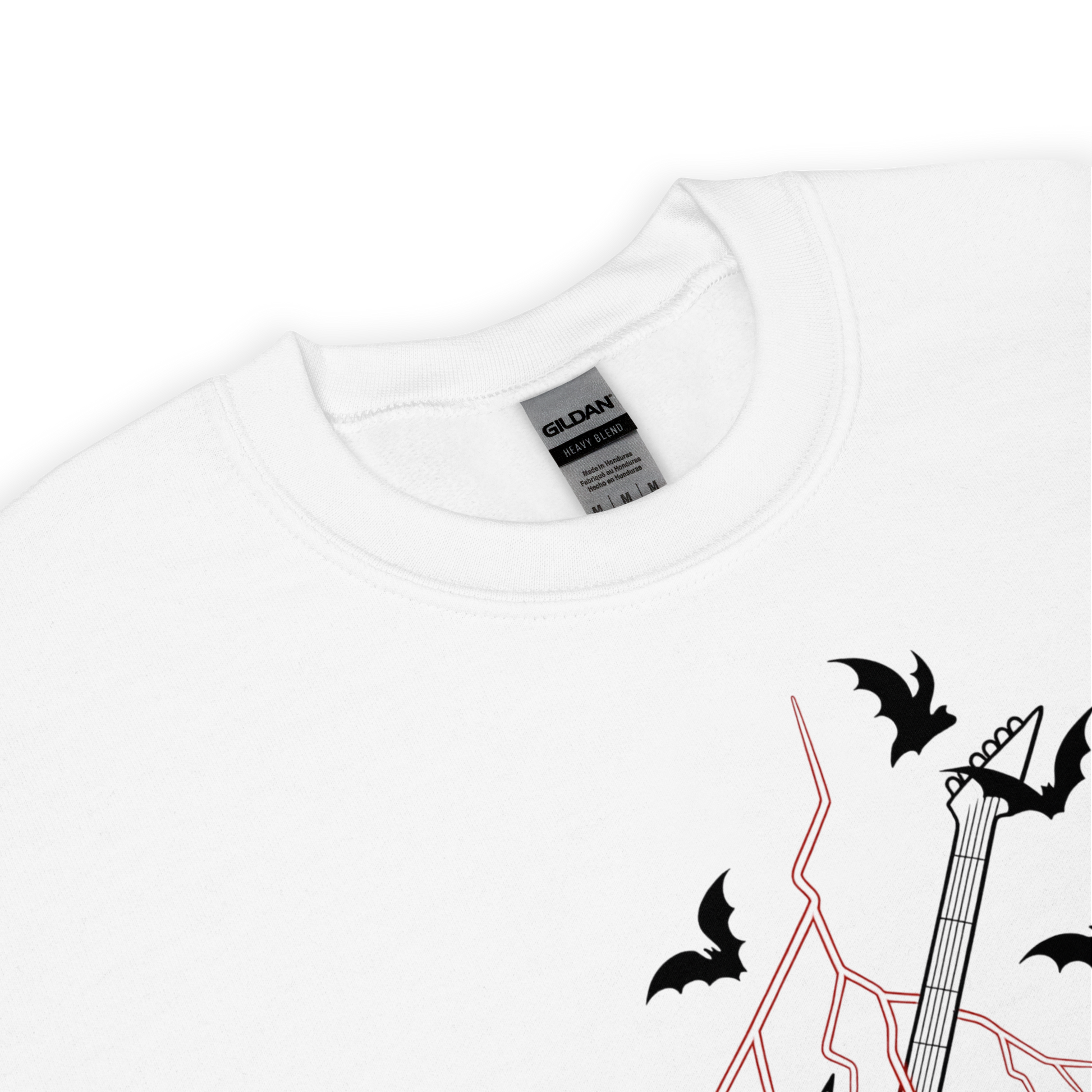 Sudadera blanca con diseño de guitarra de Eddie Munson y rayos, colección Hawkins Things de PEGHASO. Sudadera Eddie Munson de Stranger things