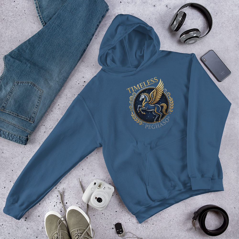 hoodie-peghaso-timeless-indigo-modelo-frontal-azul-sudadera-con-capucha