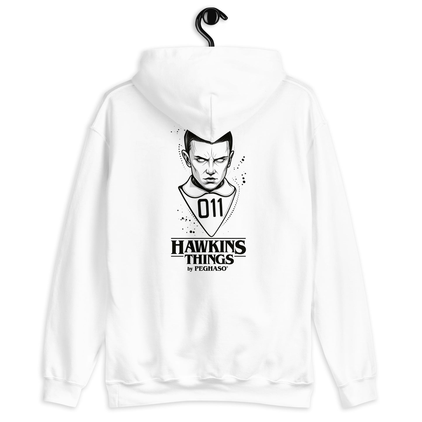 Sudadera con capucha blanca 011 de Once Stranger Things colección Hawkins Things PEGHASO