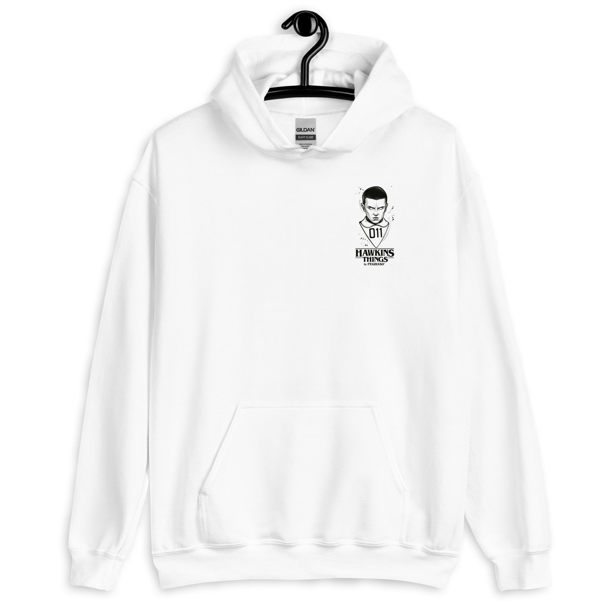 Sudadera con capucha blanca 011 de Once Stranger Things colección Hawkins Things PEGHASO
