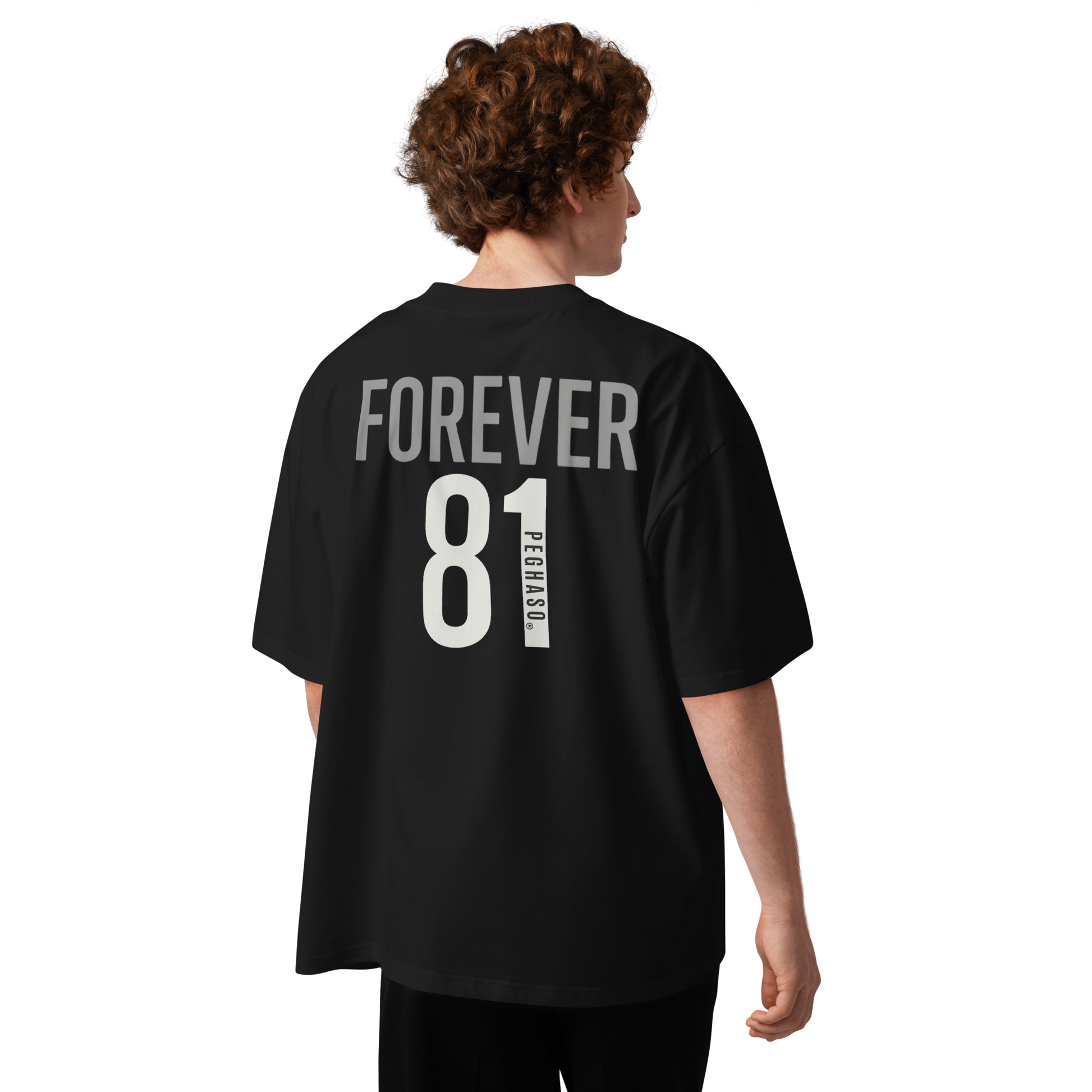 Camiseta oversize negra "FOREVER 81" de algodón para hombre