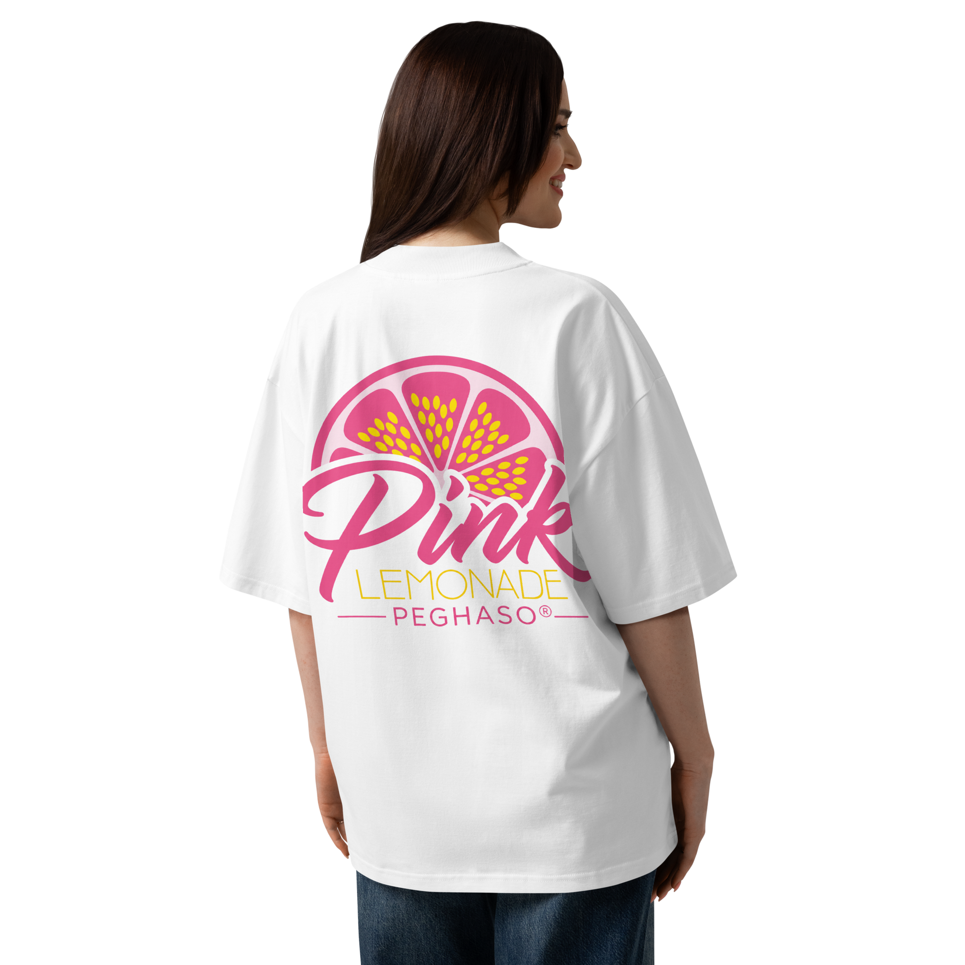Camiseta-streetwear-oversize-mujer-diseño-limonada-rosa-peghaso-look-verano