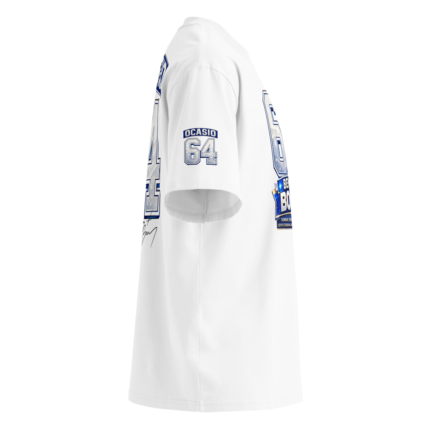 Fit oversize camiseta blanca Ocasio 64 estilo streetwear Bad Bunny. CAMISETA SUPER BOWL 2026