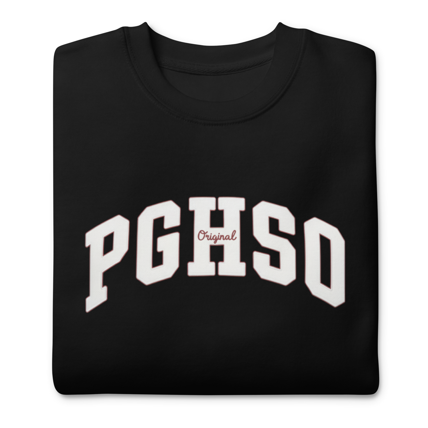 Sudadera premium PEGHASO PGHS en color negro, vista frontal con logo PGHSO en blanco.