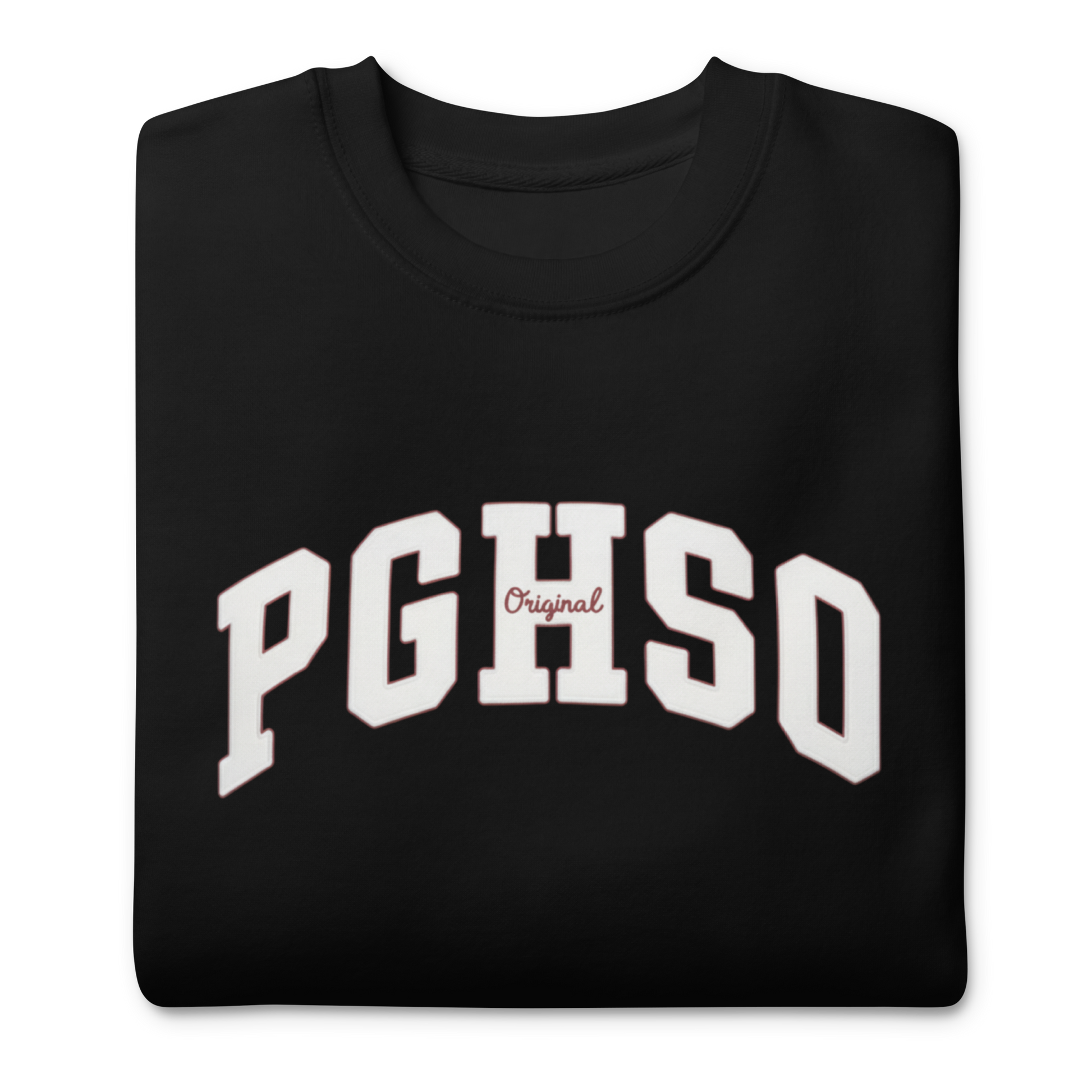 Sudadera premium PEGHASO PGHS en color negro, vista frontal con logo PGHSO en blanco.