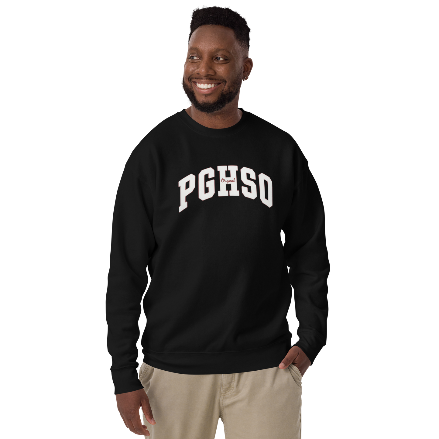 Sudadera premium PEGHASO PGHS en color negro, vista frontal con logo PGHSO en blanco.