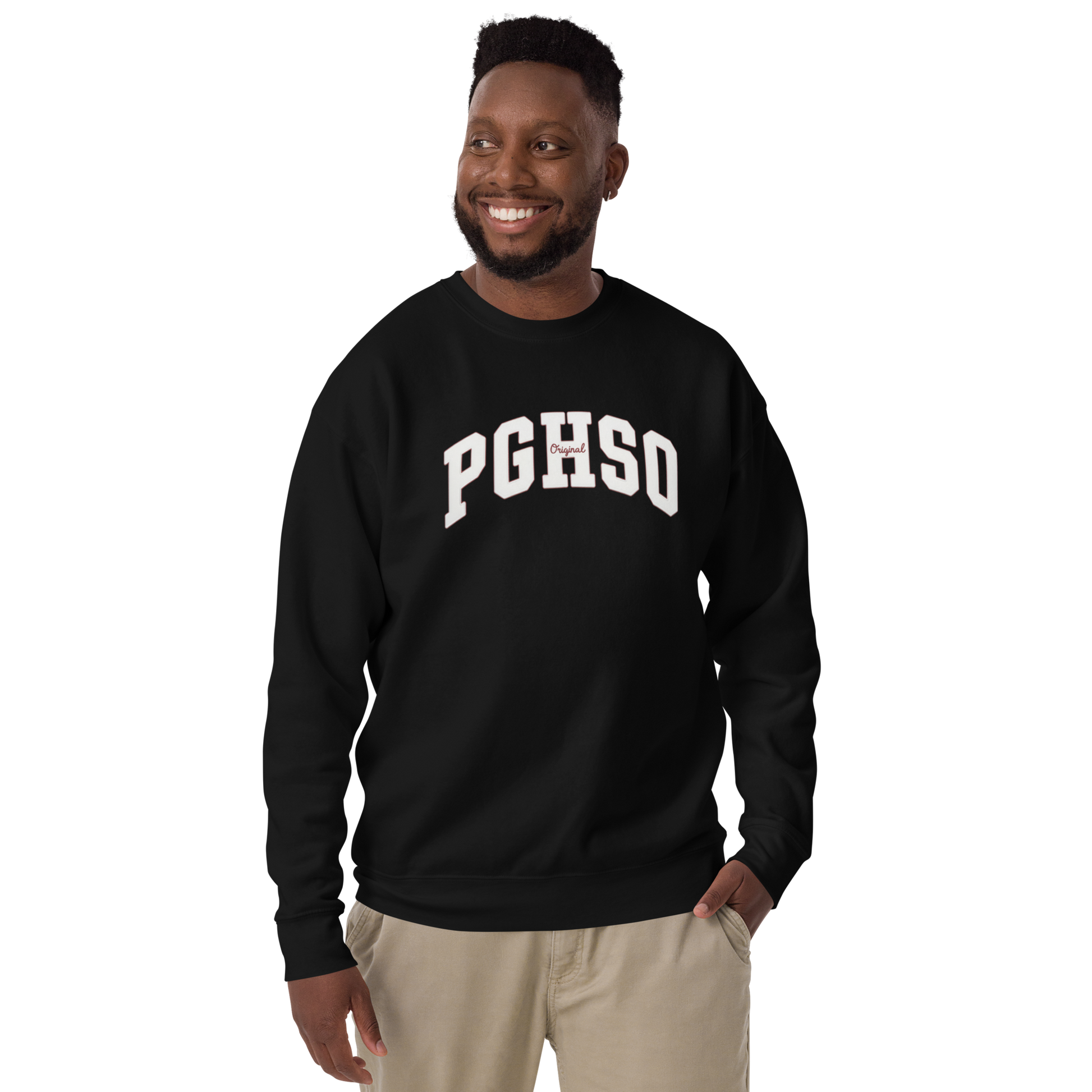 Sudadera premium PEGHASO PGHS en color negro, vista frontal con logo PGHSO en blanco.