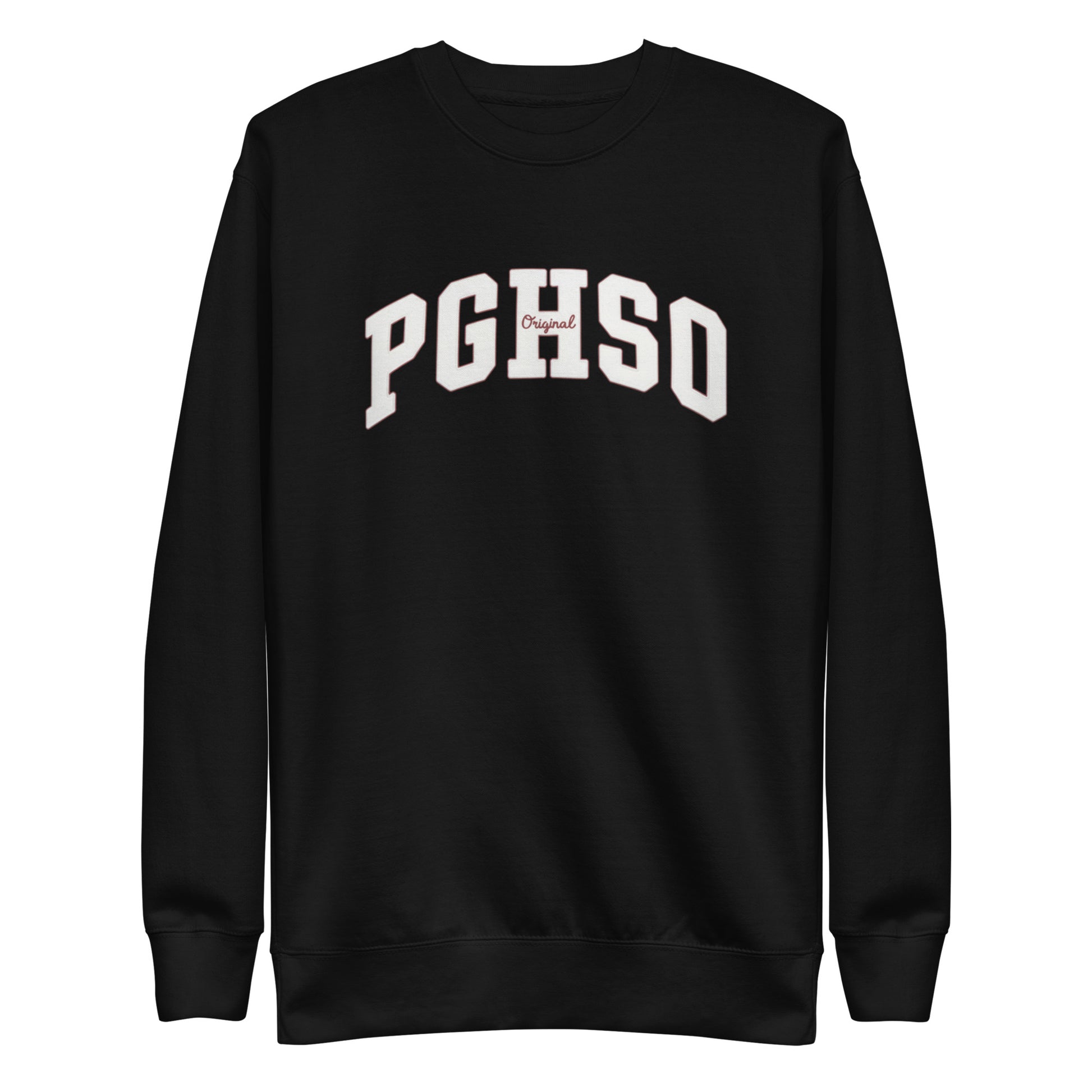 Sudadera premium PEGHASO PGHS en color negro, vista frontal con logo PGHSO en blanco.