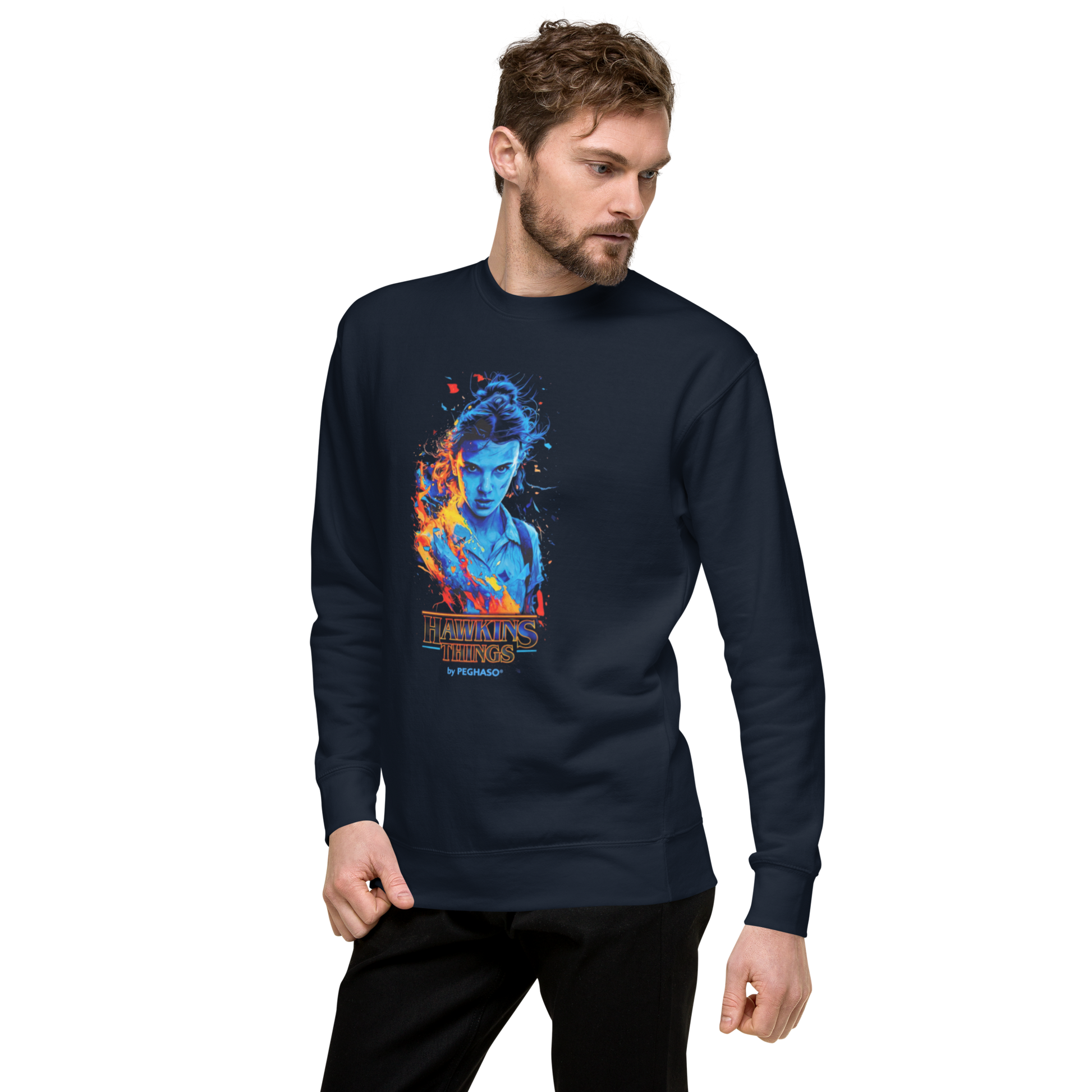 Sudadera hombre mujer azul marino 011 Once Eleven Stranger Things colección PEGHASO