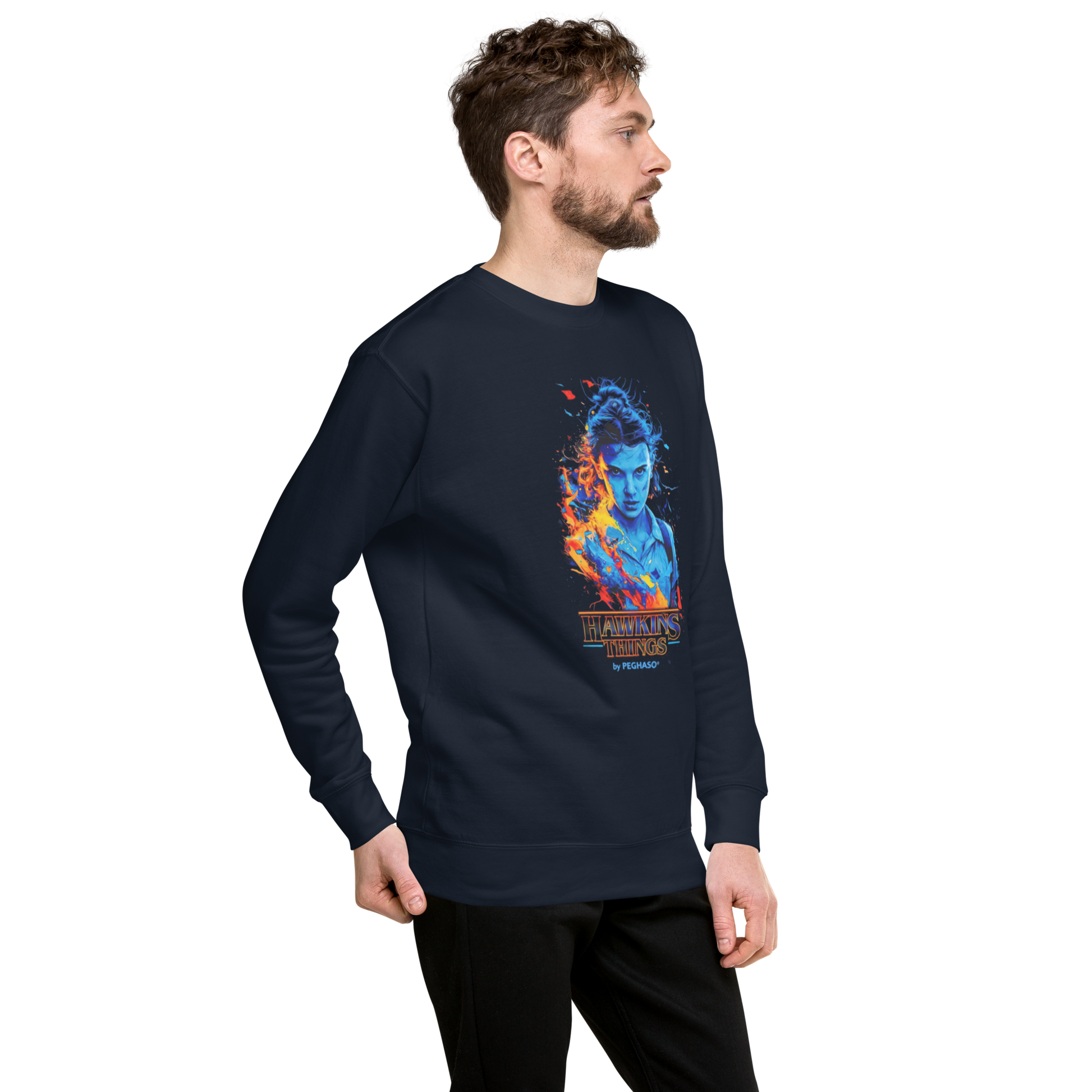 Sudadera hombre mujer azul marino 011 Once Eleven Stranger Things colección PEGHASO