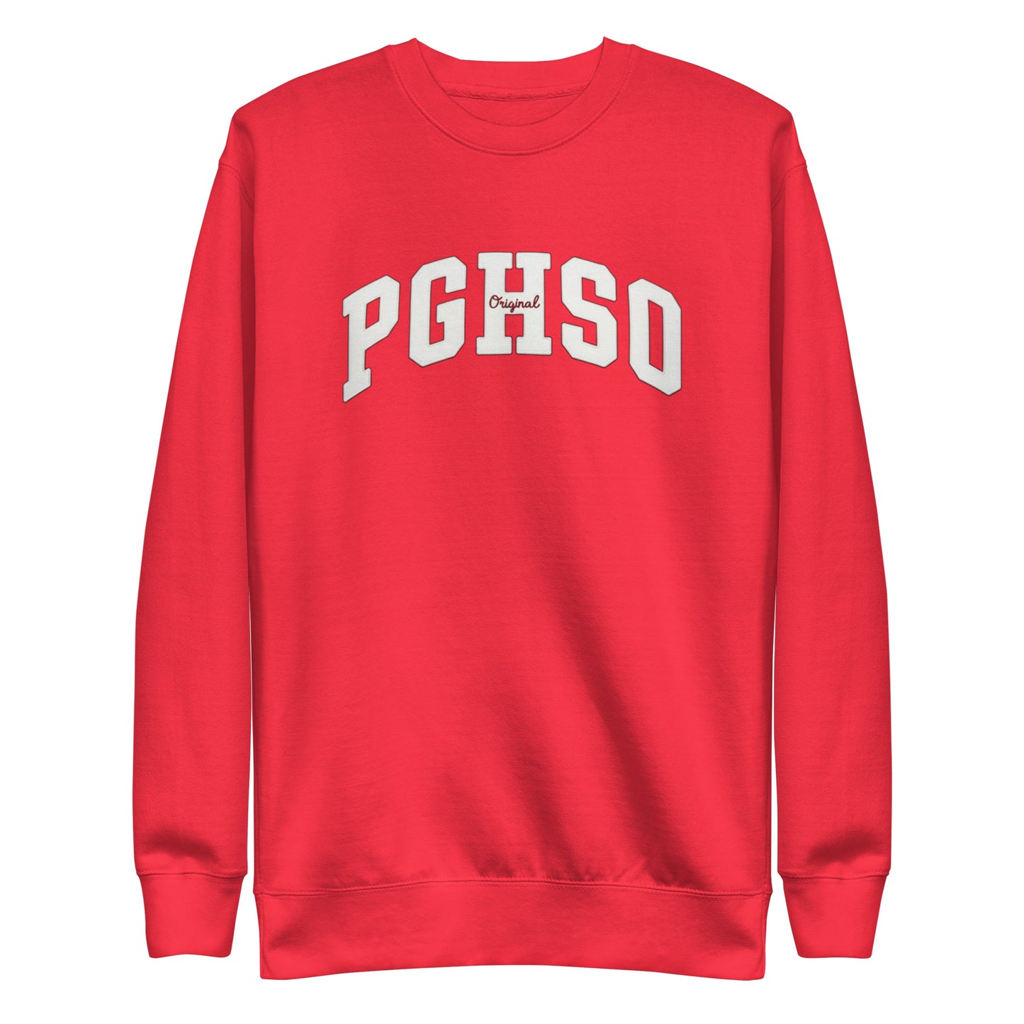 Sudadera premium PEGHASO PGHS en color rojo intenso, vista frontal con logo PGHSO en blanco.
