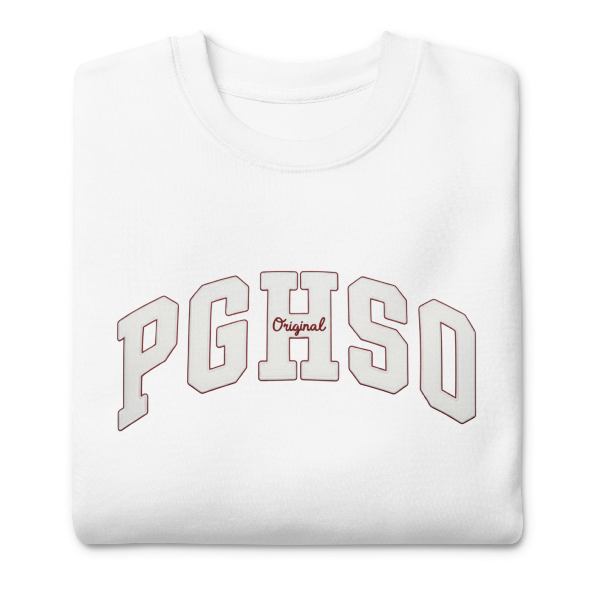 Sudadera premium PEGHASO PGHS en color blanco, vista frontal con logo PGHSO en contorno gris.