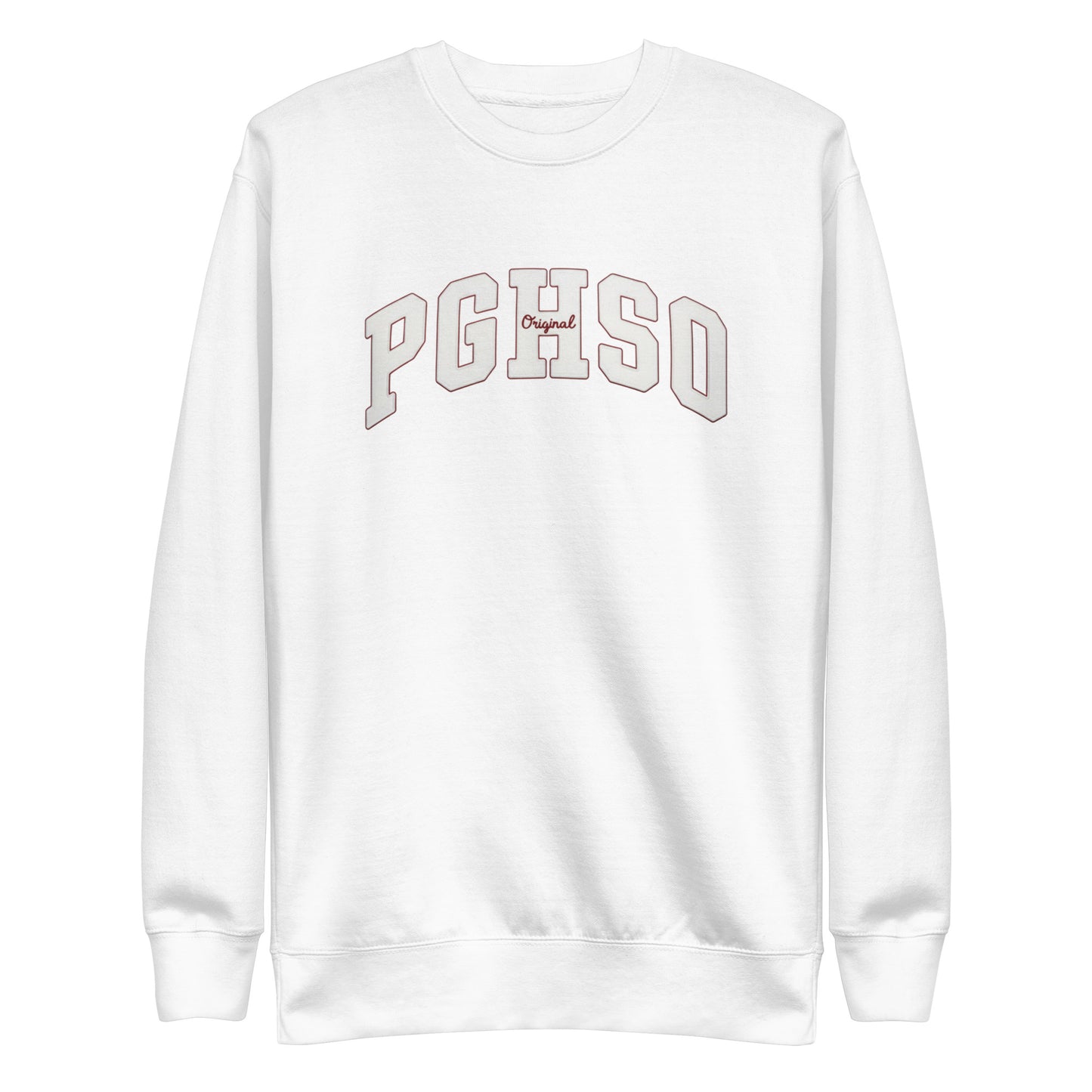 Sudadera premium PEGHASO PGHS en color blanco, vista frontal con logo PGHSO en contorno gris.