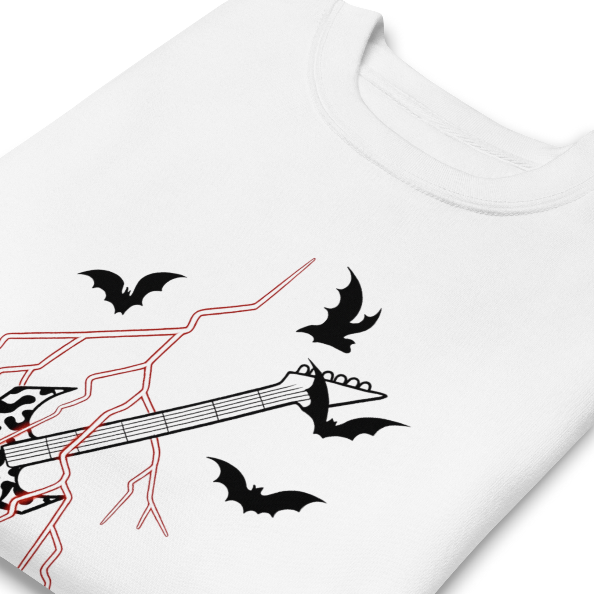 Logotipo Hawkins Things by PEGHASO en rojo sobre sudadera blanca premium estilo Stranger Things.