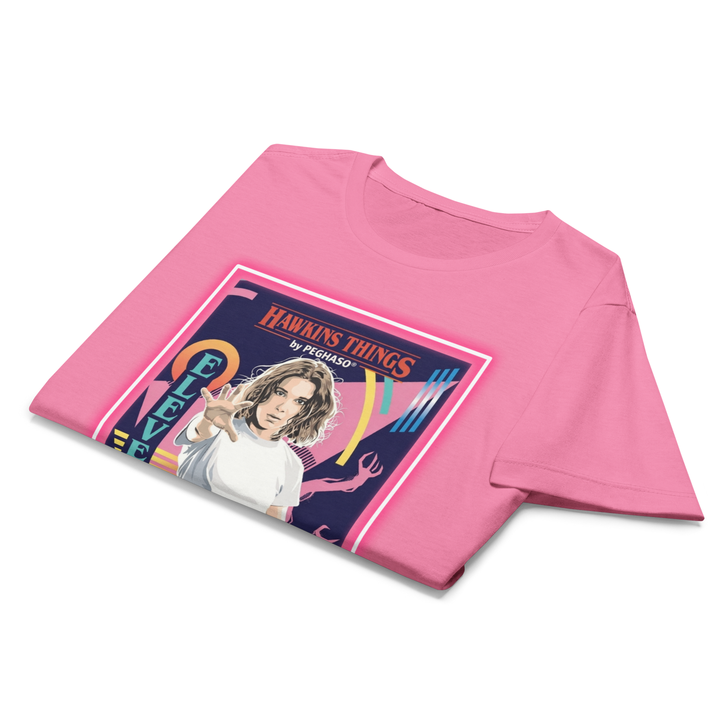 Camiseta ROSA Eleven Starcourt Mall de la colección Hawkins Things PEGHASO. Ropa STRANGER THINGS