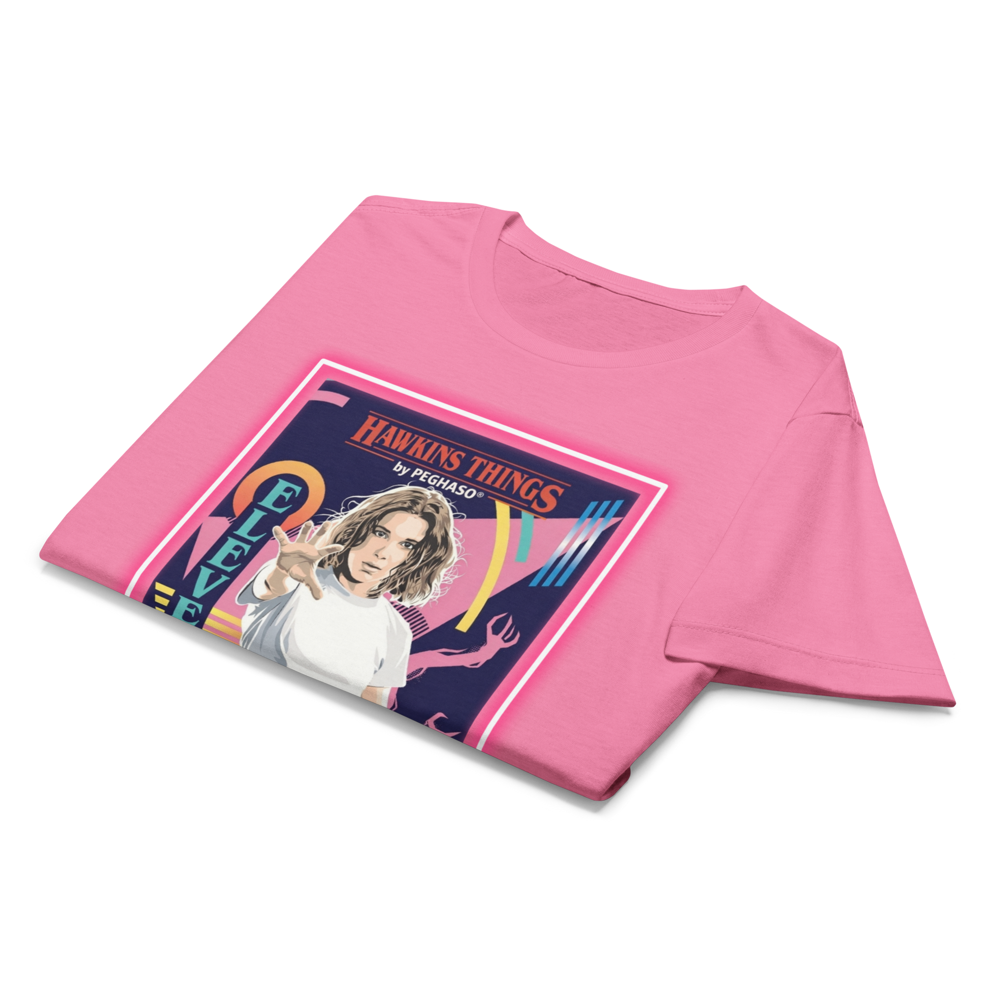 Camiseta ROSA Eleven Starcourt Mall de la colección Hawkins Things PEGHASO. Ropa STRANGER THINGS