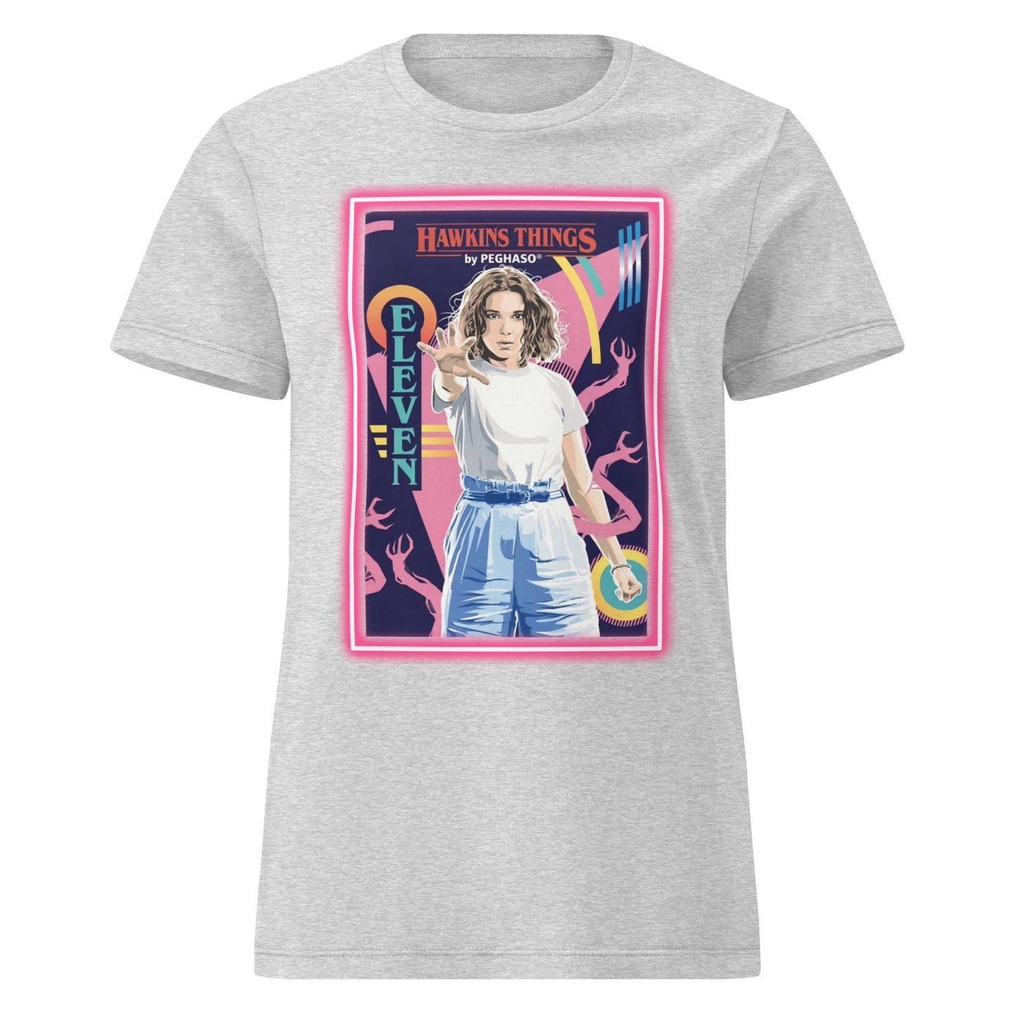 Camiseta Algodon gris 011 - Eleven - ONCE Starcourt Mall de la colección Hawkins Things PEGHASO. Ropa STRANGER THINGS