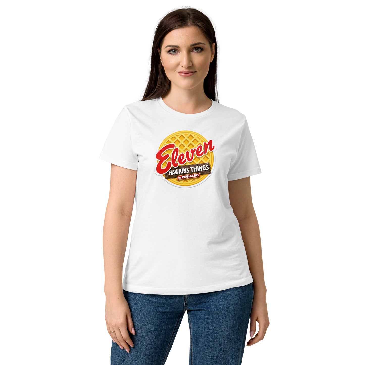 camiseta-eleven-waffle-EGGO-hawkins-Stranger-things-peghaso-blanca