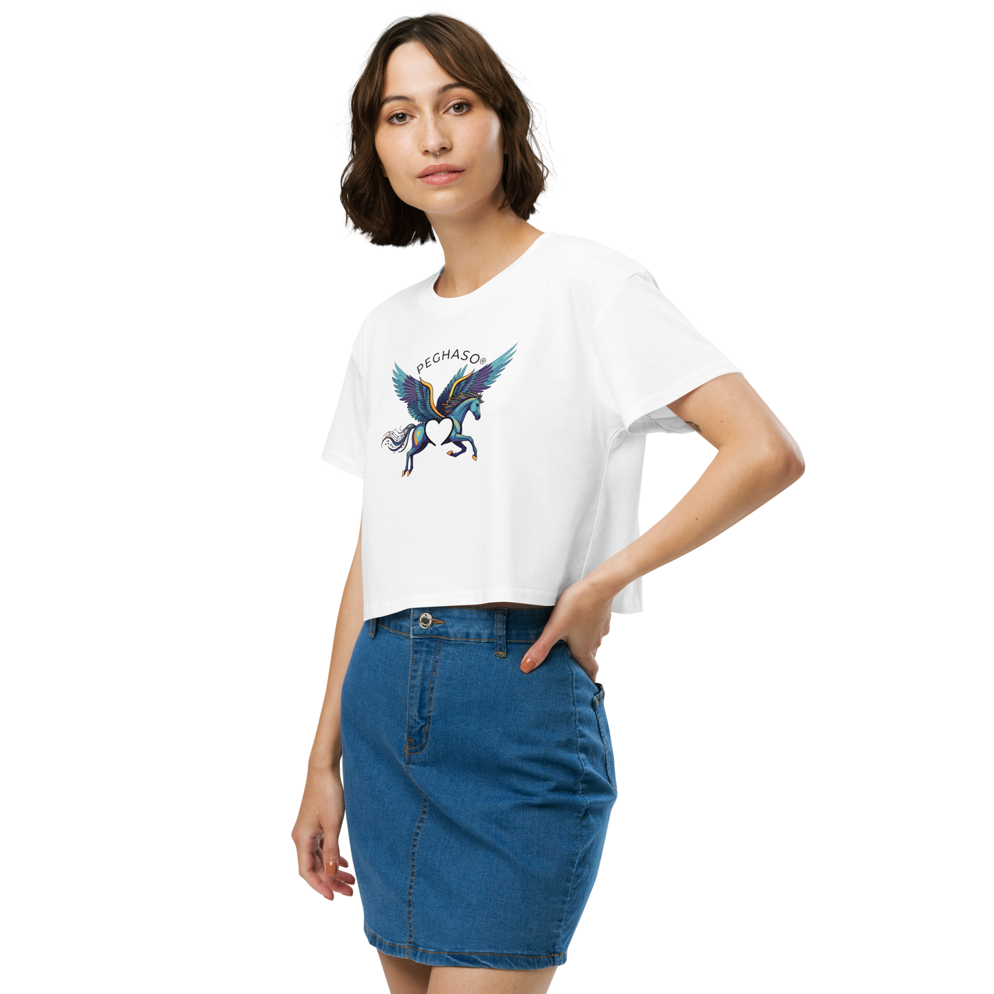 Camiseta Crop Top Blanco Mujer Aesthetic Pegaso Mitológico – PEGHASO